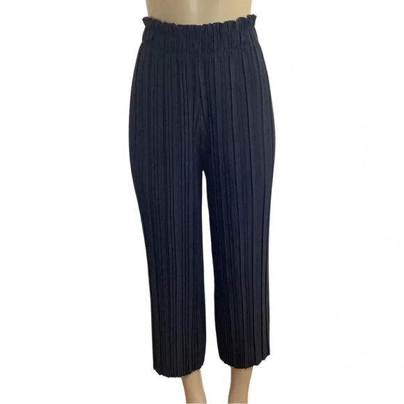 New Mix Pleated Elastic Waist Crop Pants Preowned - Picture 1 of 5